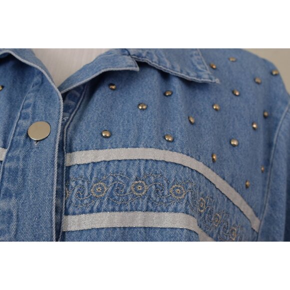 Vintage 80s  Embroidered‎ Blue Denim Shirt size 1X - Picture 7 of 10